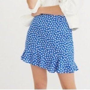 Madewell Ruffle Hem Mini Daisy Skirt Boho Floral Blue White Red 0